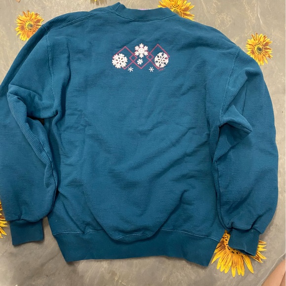 Vintage Holiday Sweatshirt M Winter Snowflake 90s - Picture 7 of 8